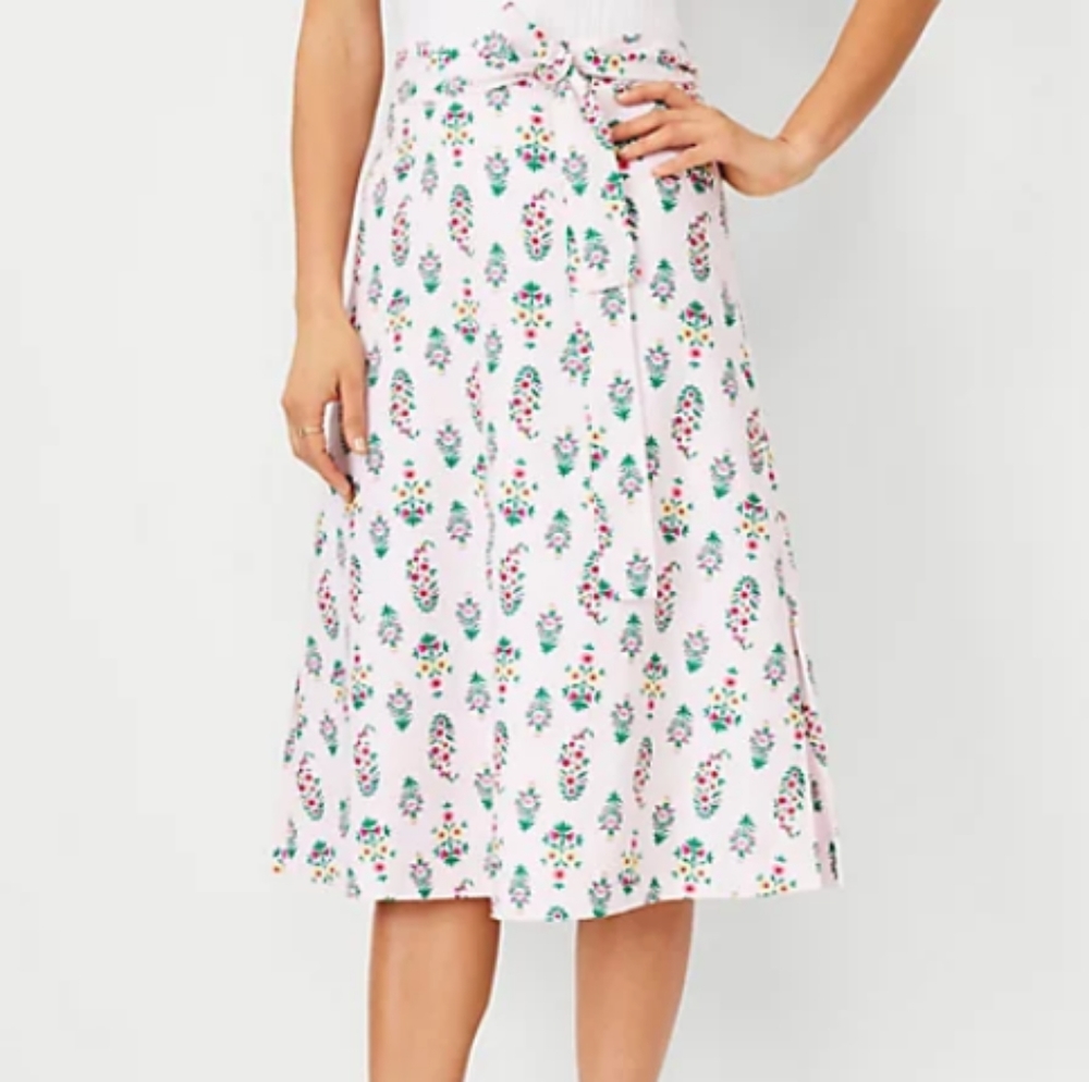 Ann Taylor NWT FLORAL LINEN BLEND TIE WAIST SKIRT